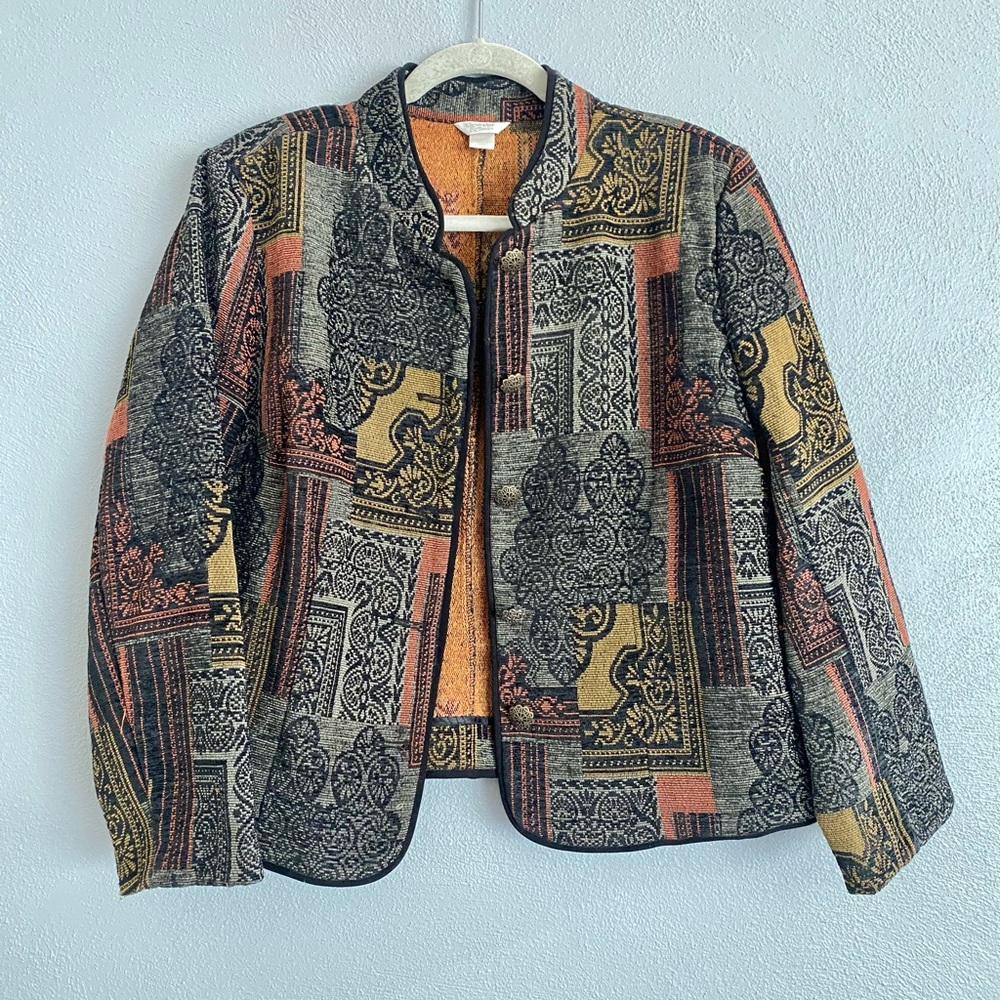 Christopher & Banks Jacket Size XL Multicolor Paisley Green Orange Jacquard